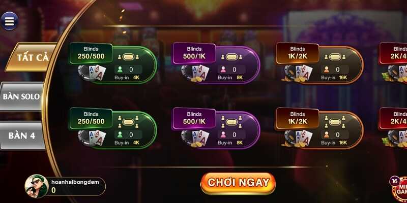 Chọn các bàn chơi phù hợp với trình độ tại Sunwin