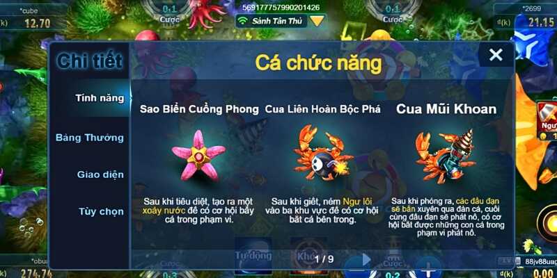 Sử dụng các tính năng đặc biệt trong game để tiêu diệt cá